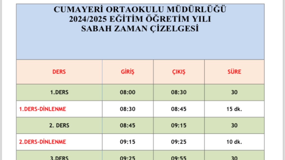 Okul ders zaman çizelgeleri 